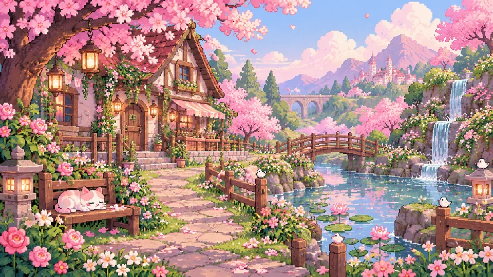 Jardim pixel art florido