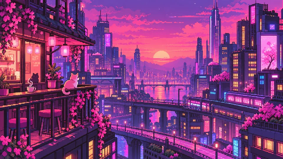 Cidade noturna pixel art